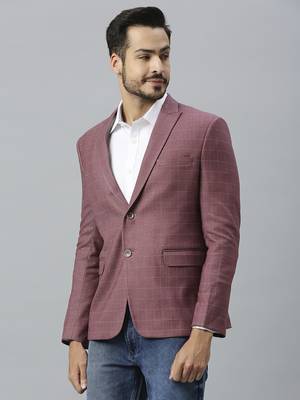 pink grey double-breasted regular fit blazer with white checks 2