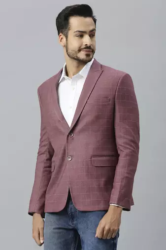pink grey double-breasted regular fit blazer with white checks