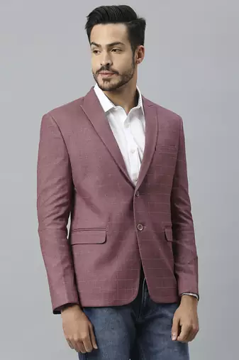 pink grey double-breasted regular fit blazer with white checks