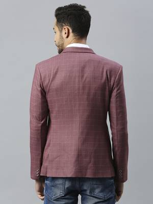 pink grey double-breasted regular fit blazer with white checks 4
