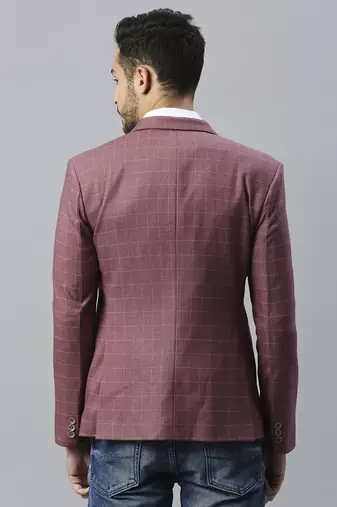 pink grey double-breasted regular fit blazer with white checks
