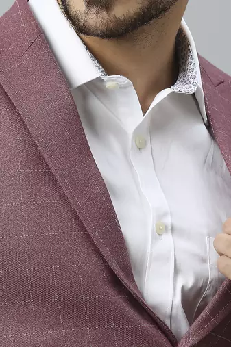 pink grey double-breasted regular fit blazer with white checks