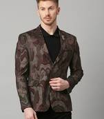 Men's knitted single-breasted slim-fit maroon blazer with abstract print