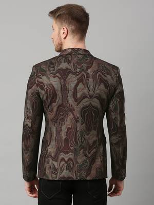 knitted single-breasted slim-fit maroon blazer with abstract print 4