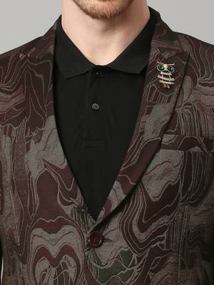 knitted single-breasted slim-fit maroon blazer with abstract print 5