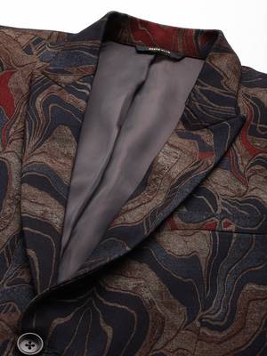 knitted single-breasted slim-fit blue and gold abstract print blazer 2
