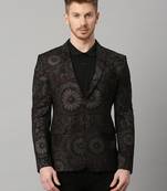 Men's knitted single-breasted slim-fit black blazer with motif print