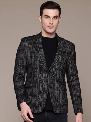 knitted single-breasted slim-fit Multicolor abstract print blazer 1