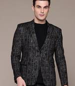 knitted single-breasted slim-fit green abstract print blazer