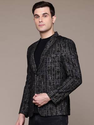knitted single-breasted slim-fit Multicolor abstract print blazer 3
