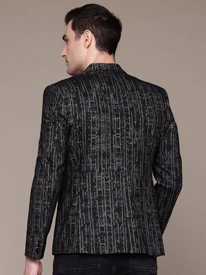 knitted single-breasted slim-fit Multicolor abstract print blazer 4