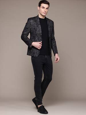 knitted single-breasted slim-fit Multicolor abstract print blazer 5