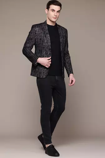 knitted single-breasted slim-fit Multicolor abstract print blazer