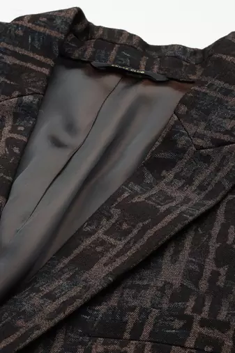 knitted single-breasted slim-fit brown abstract print blazer