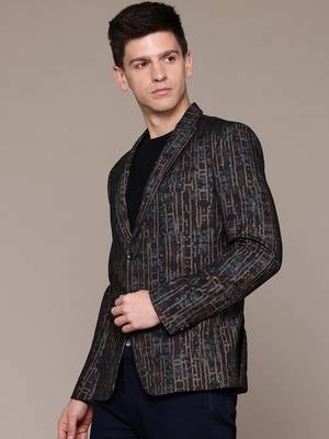knitted single-breasted slim-fit brown abstract print blazer 4