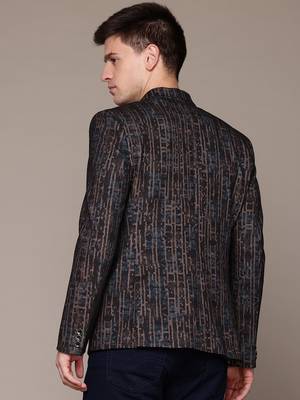 knitted single-breasted slim-fit brown abstract print blazer 5