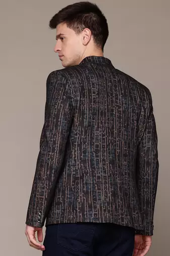 knitted single-breasted slim-fit brown abstract print blazer