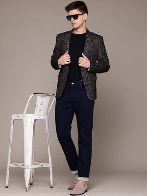 knitted single-breasted slim-fit brown abstract print blazer 6