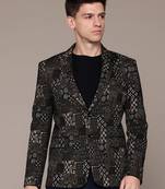 Men's brown single-breasted slim-fit jacquard blazer