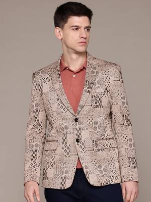 khaki single-breasted slim-fit jacquard blazer 1