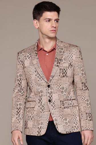 Men's khaki single-breasted slim-fit jacquard blazer