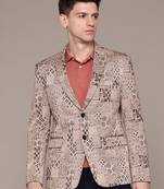 Men's khaki single-breasted slim-fit jacquard blazer