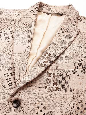 khaki single-breasted slim-fit jacquard blazer 2