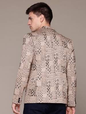 khaki single-breasted slim-fit jacquard blazer 4