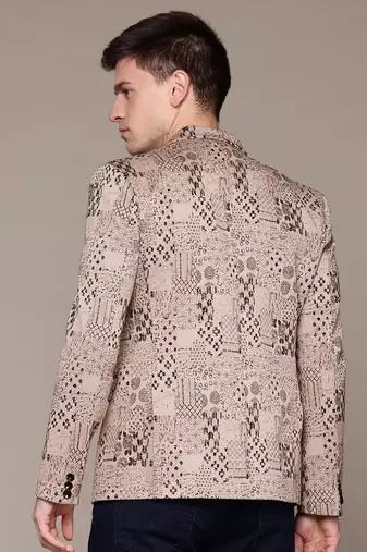 khaki single-breasted slim-fit jacquard blazer