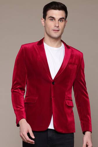 Men's red corduroy single-breasted slim-fit blazer