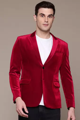 Men's red corduroy single-breasted slim-fit blazer