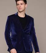 Men's blue corduroy single-breasted slim-fit blazer