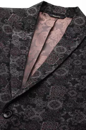 knitted single-breasted slim-fit block print blazer