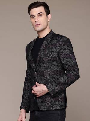 knitted single-breasted slim-fit block print blazer 3
