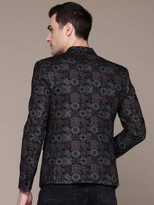 knitted single-breasted slim-fit block print blazer 4