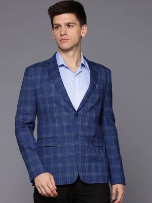 blue single-breasted slim-fit blazer with white checks 2