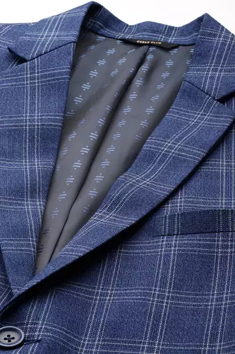 blue single-breasted slim-fit blazer with white checks