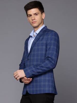 blue single-breasted slim-fit blazer with white checks 4