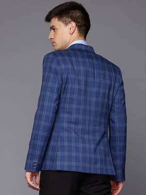 blue single-breasted slim-fit blazer with white checks 5