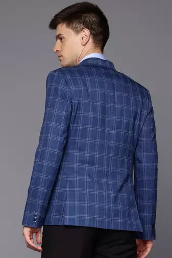 blue single-breasted slim-fit blazer with white checks