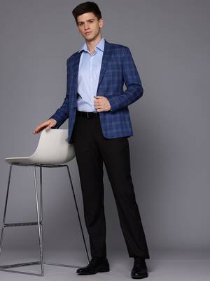 blue single-breasted slim-fit blazer with white checks 6