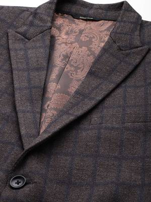 dark grey single-breasted slim-fit blazer with blue and black two-tone checks 2