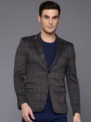charcoal single-breasted slim-fit blazer with blue and black two-tone checks 2