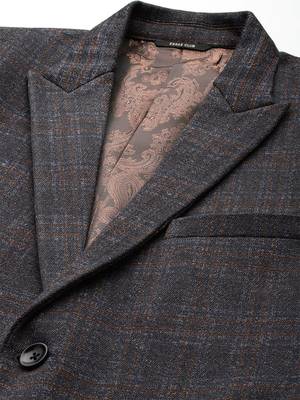 charcoal single-breasted slim-fit blazer with blue and black two-tone checks 3