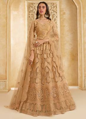 beige net thread work wedding lehenga 1