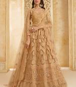 beige net thread work wedding lehenga