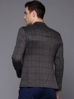 charcoal single-breasted slim-fit blazer with blue and black two-tone checks 5