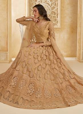 beige net thread work wedding lehenga 2