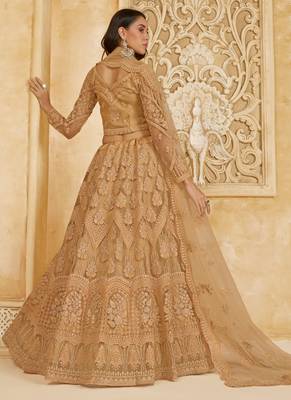 beige net thread work wedding lehenga 4