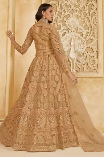 beige net thread work wedding lehenga